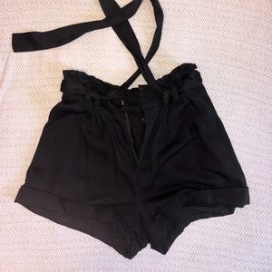 Black Paper-Bag Belted Shorts